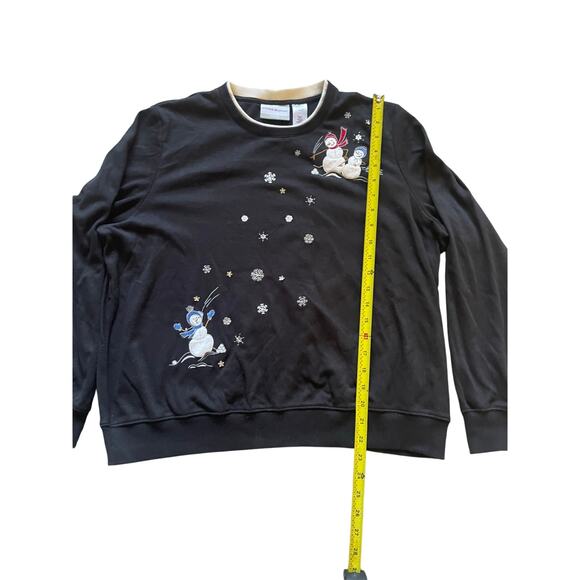 Alfred Dunner Petite Large Black Snowman Sweatshirt Sequin snowflakes - Picture 5 of 7